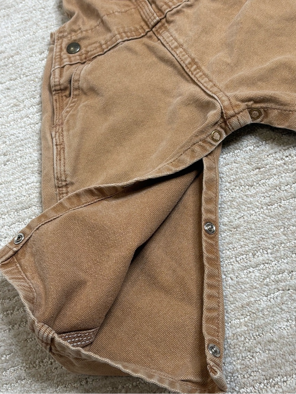 VTG Carhartt Baby Toddler Duck Bib Overalls Size 24M Leg Snaps One Piece Camel - Picture 6 of 9